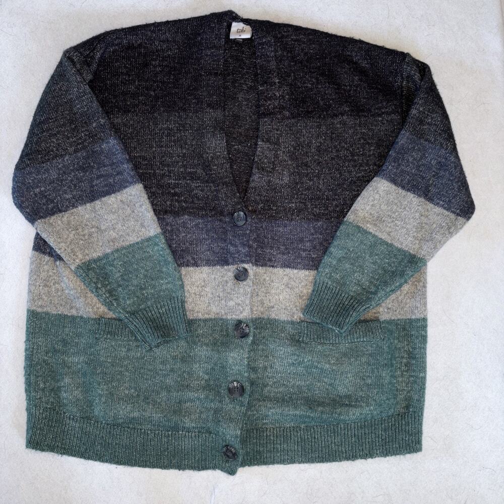 Cabi Cardigan Sweater Front Pockets Striped Mens Sz M Oversize Grandpa Cozy